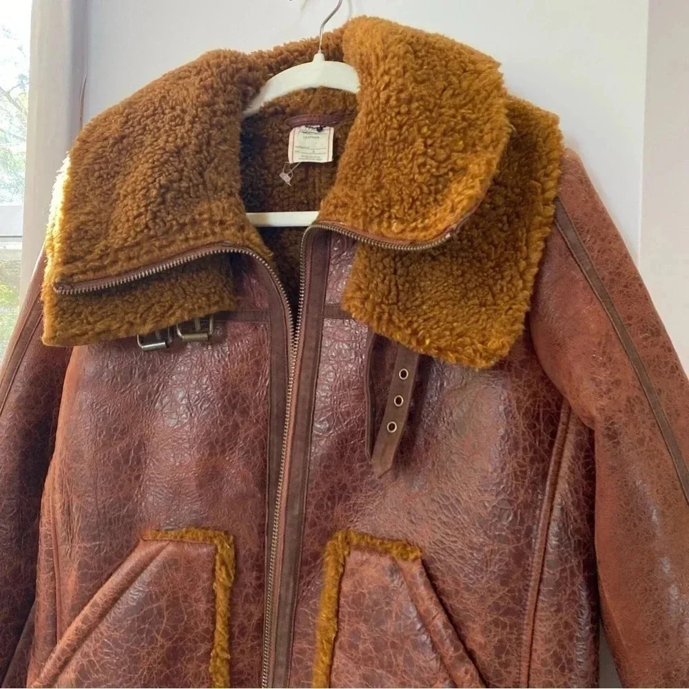 Free People Maverick Shearling Leather Jacket Brown Small - Picture 12 of 17